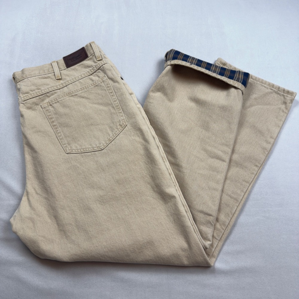 LL Bean Classic Fit Double LL Flannel Lined Jeans Men's 37x30 Tan